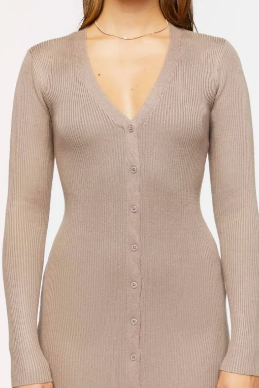 Button-Front Sweater Midi Dress