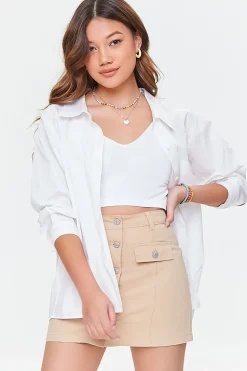 Button-Front Twill Mini Skirt