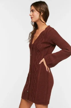 Cable Knit Button-Front Sweater Dress