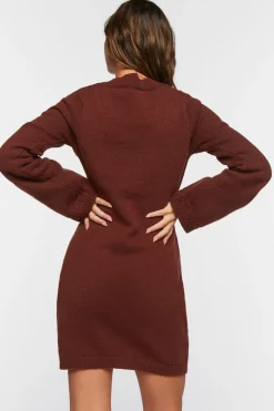 Cable Knit Button-Front Sweater Dress