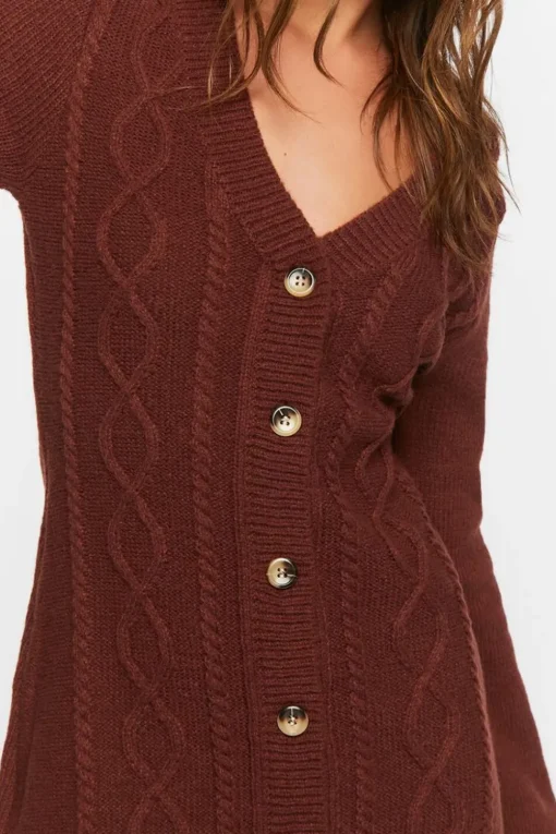 Cable Knit Button-Front Sweater Dress