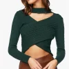 Cable Knit Cutout Crossover Sweater