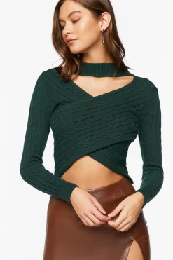 Cable Knit Cutout Crossover Sweater