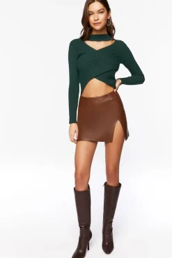Cable Knit Cutout Crossover Sweater