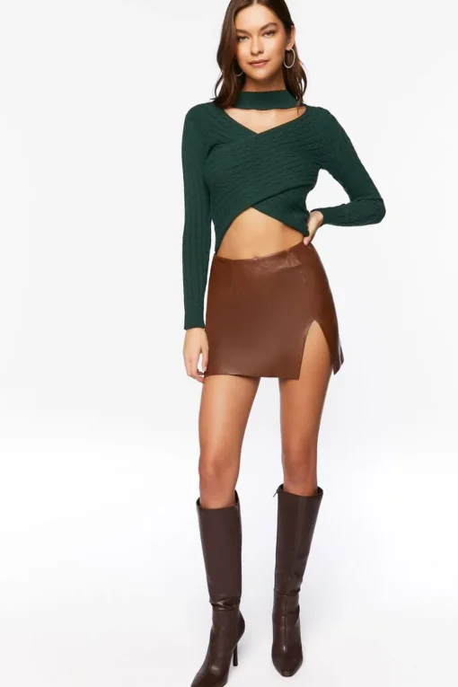 Cable Knit Cutout Crossover Sweater