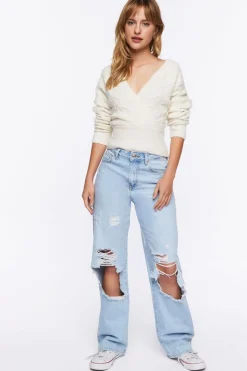 Cable Knit Surplice Sweater