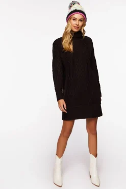 Cable Knit Turtleneck Mini Dress