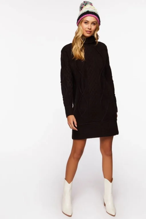 Cable Knit Turtleneck Mini Dress