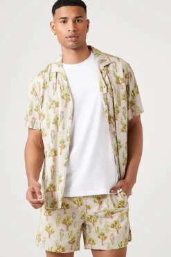 Cactus Print Nylon Swim Trunks