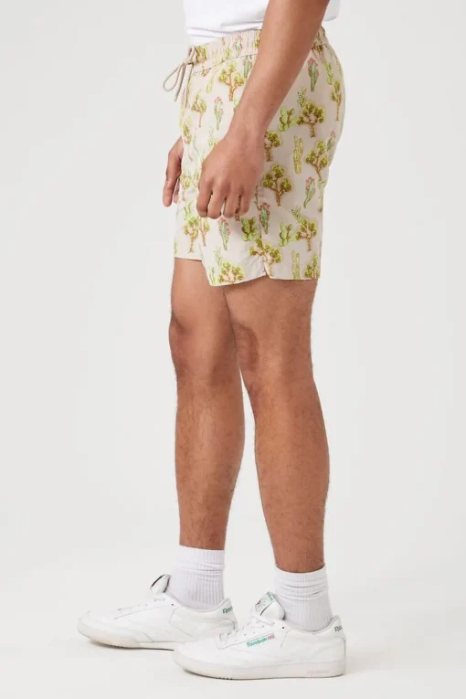 Cactus Print Nylon Swim Trunks