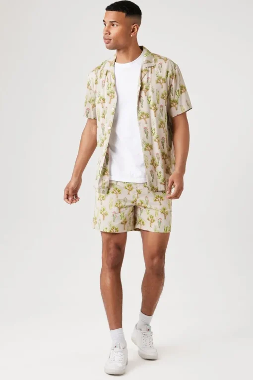 Cactus Print Nylon Swim Trunks