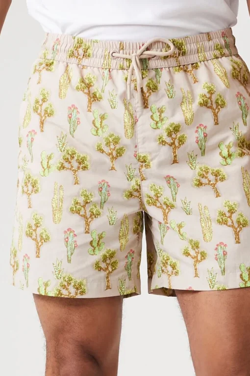 Cactus Print Nylon Swim Trunks