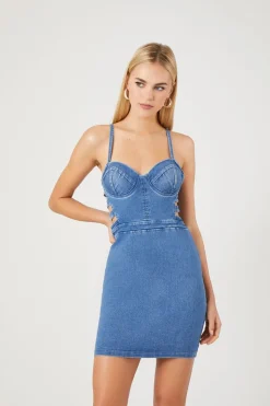 Caged Bustier Denim Mini Dress