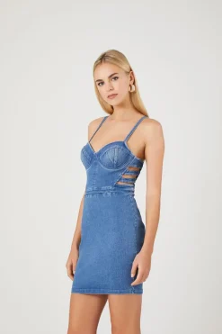 Caged Bustier Denim Mini Dress