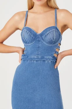 Caged Bustier Denim Mini Dress