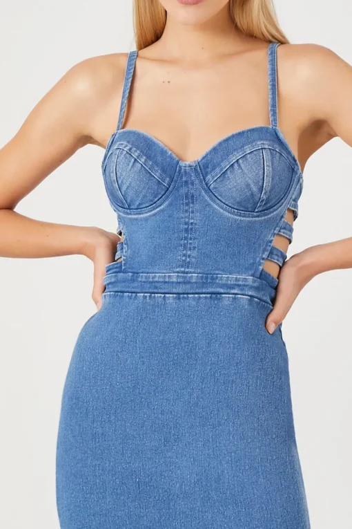 Caged Bustier Denim Mini Dress