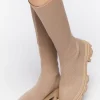 Calf-High Lug-Sole Sock Boots