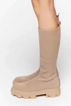 Calf-High Lug-Sole Sock Boots