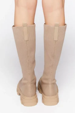 Calf-High Lug-Sole Sock Boots