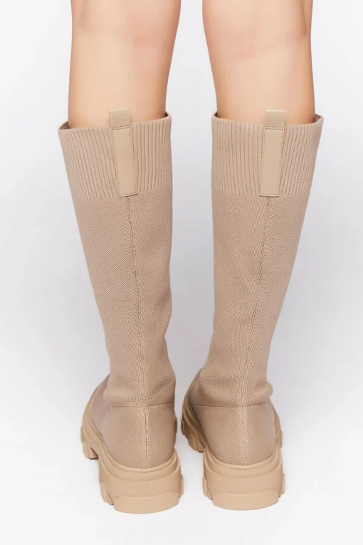 Calf-High Lug-Sole Sock Boots