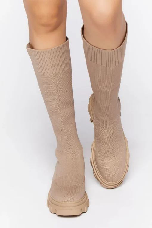 Calf-High Lug-Sole Sock Boots