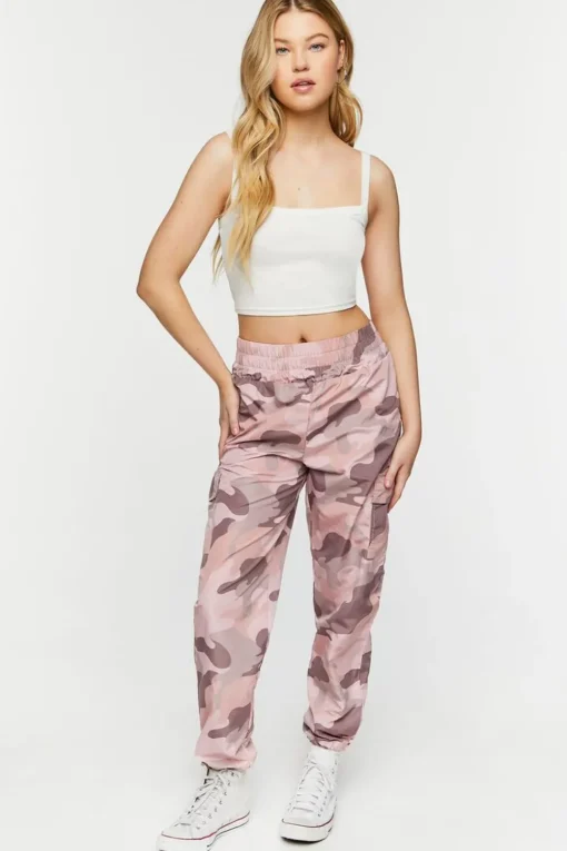 Camo Print Smocked Joggers