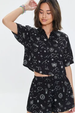 Celestial Print High-Rise Shorts