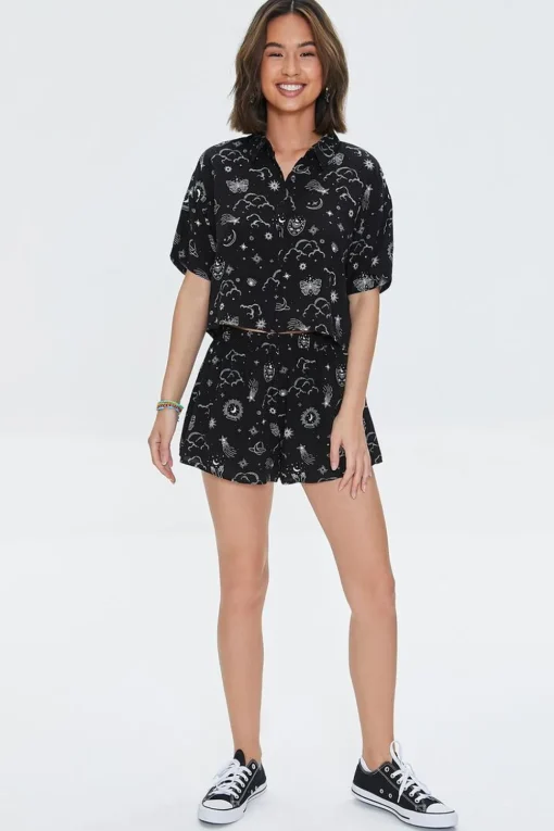 Celestial Print High-Rise Shorts