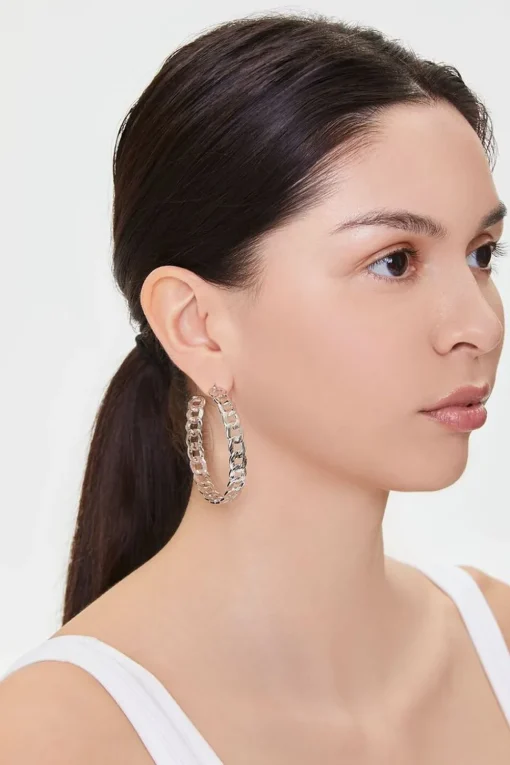 Chain Open-End Hoop Earrings