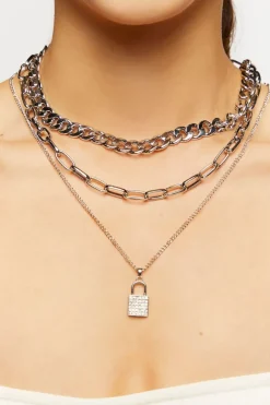 Chain Padlock Pendant Necklace Set