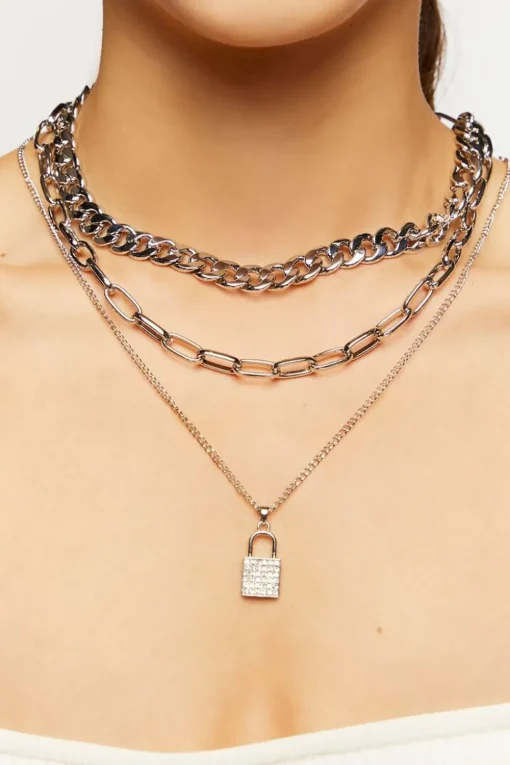 Chain Padlock Pendant Necklace Set