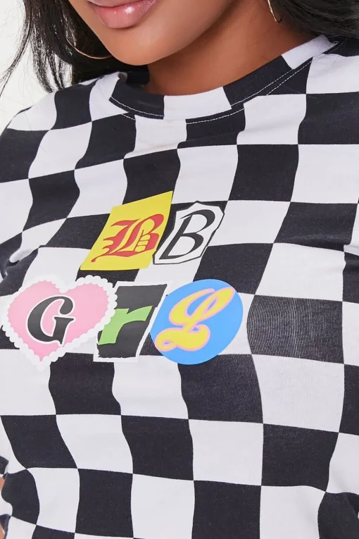 Checkered Bb Grl Cropped Tee