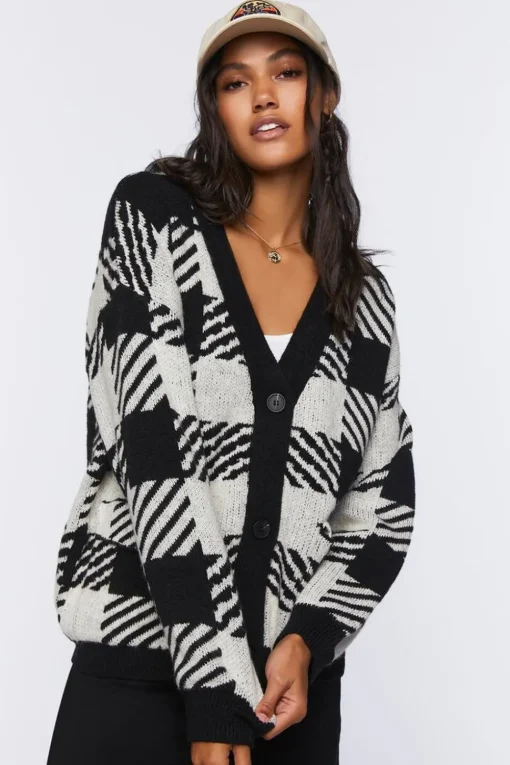 Checkered Cardigan Sweater