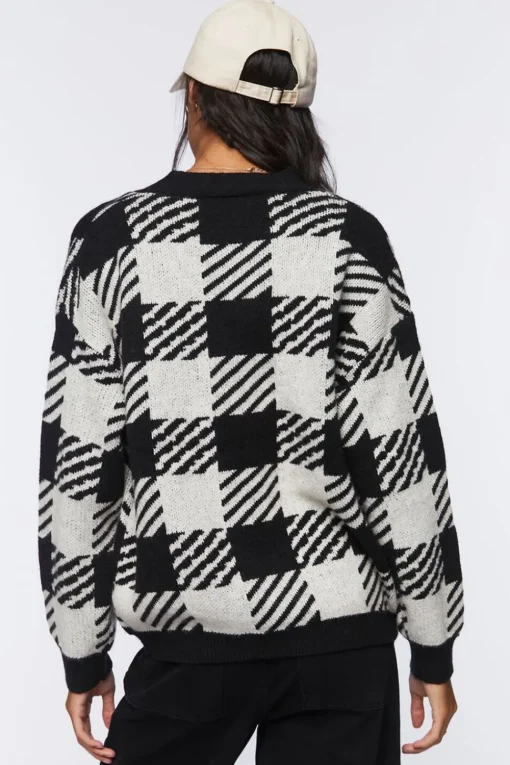 Checkered Cardigan Sweater