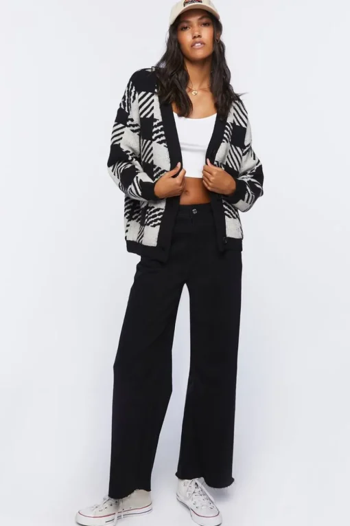 Checkered Cardigan Sweater