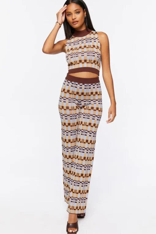 Checkered Crop Top & Pants Set