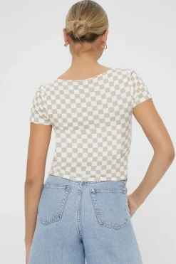 Checkered Cutout Buttoned Top