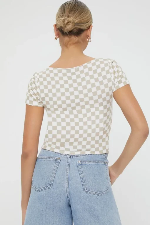 Checkered Cutout Buttoned Top