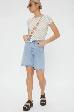 Checkered Cutout Buttoned Top