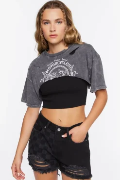 Checkered Denim Mom Shorts