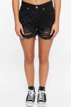 Checkered Denim Mom Shorts
