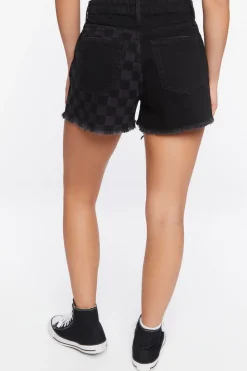 Checkered Denim Mom Shorts