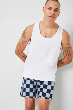 Checkered Drawstring Swim Trunks