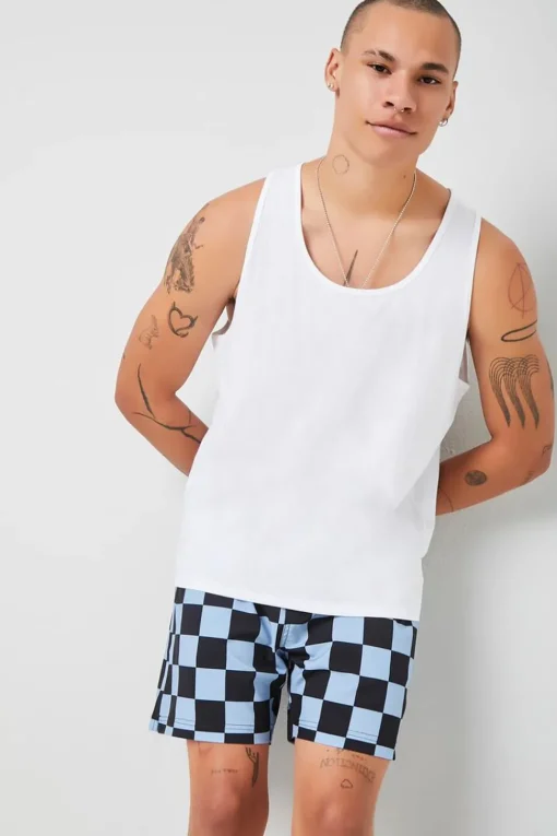 Checkered Drawstring Swim Trunks