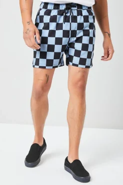 Checkered Drawstring Swim Trunks