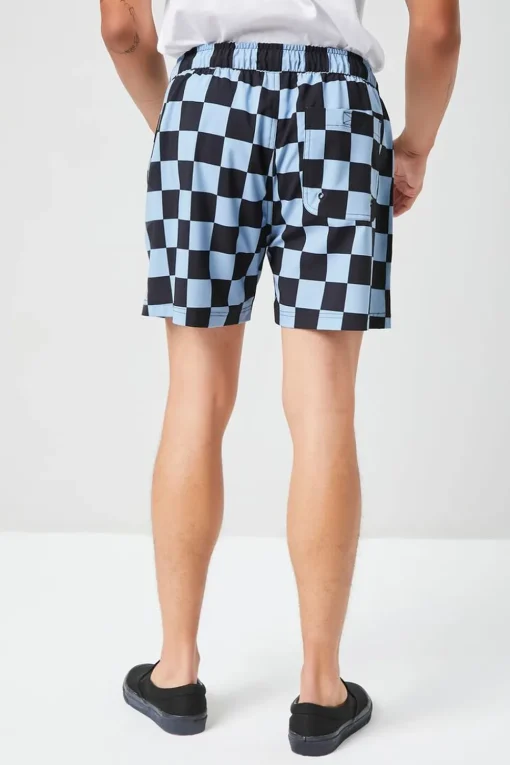 Checkered Drawstring Swim Trunks