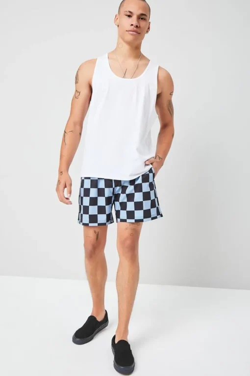 Checkered Drawstring Swim Trunks
