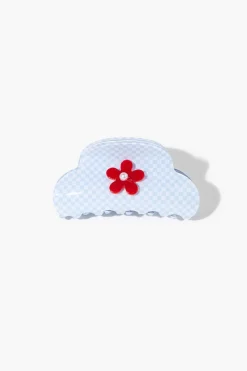 Checkered Floral Claw Clip