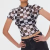 Checkered Mesh Floral Tee