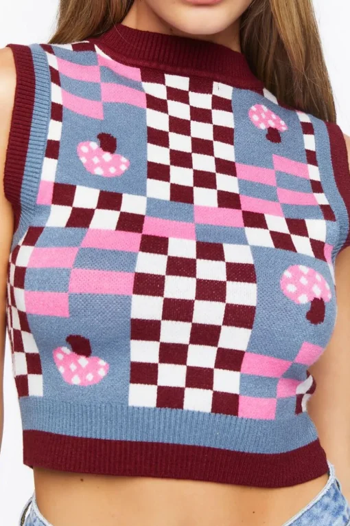 Checkered Mushroom Sweater Vest